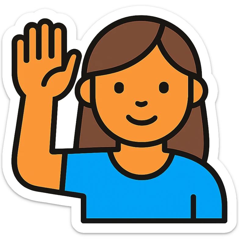 The face of an activist girl waving her hand in a blue T-shirt sticker