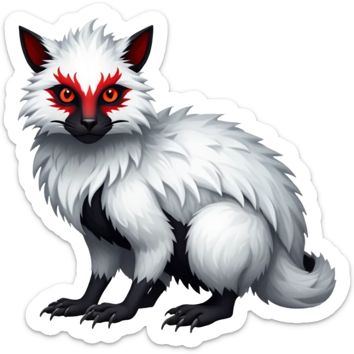 a white exotic edgy vernid-fionbri-creature, with black belly and red eyes, full body sticker