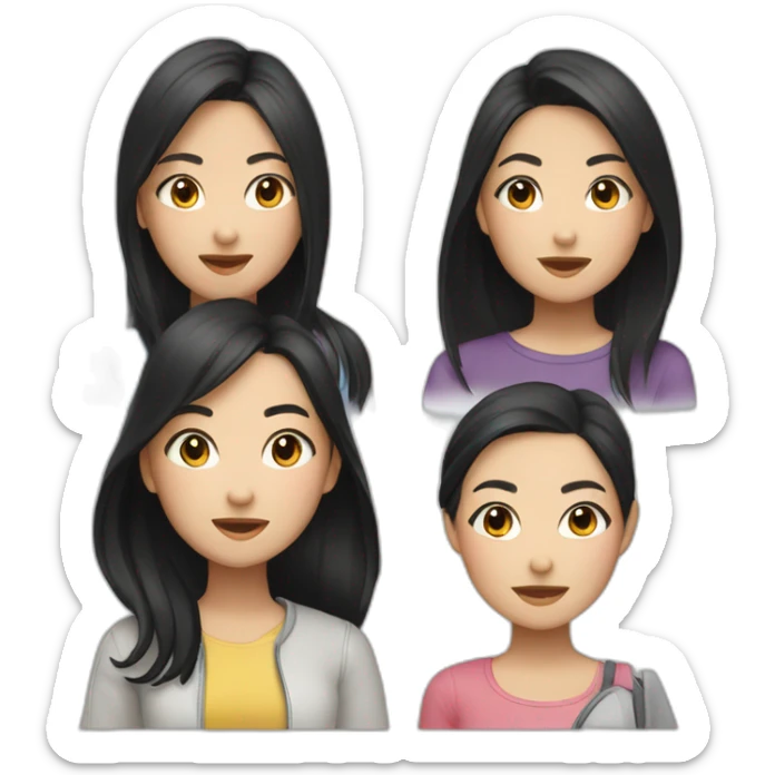 four asian girls with black hair in casual outfits sticker