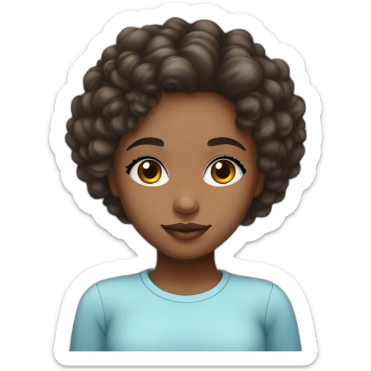 African American girl with bluish eyes, shoulder length curly hair, full lips and square shaped head sticker