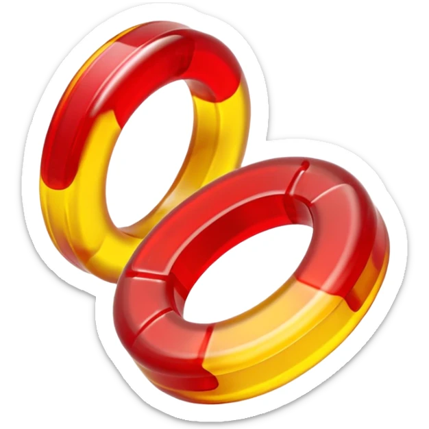 emoji de 2 gomitas en forma de aro una colo rojo y otra amarillo de muy gruesas muy muy sticker