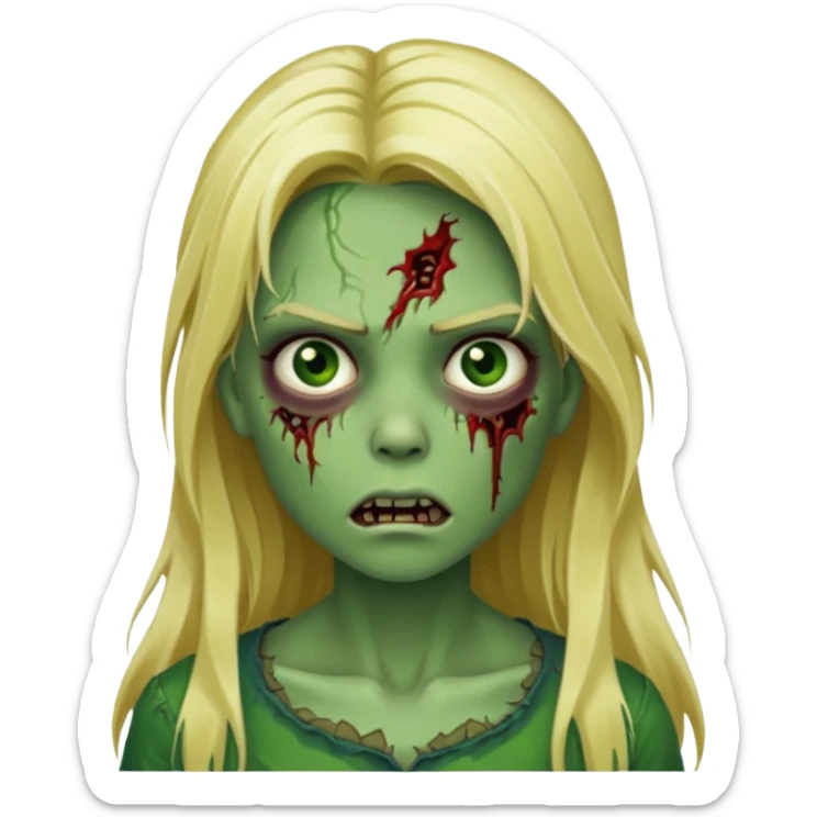 girl zombie with blonde long hair green skin and with no angry face sticker