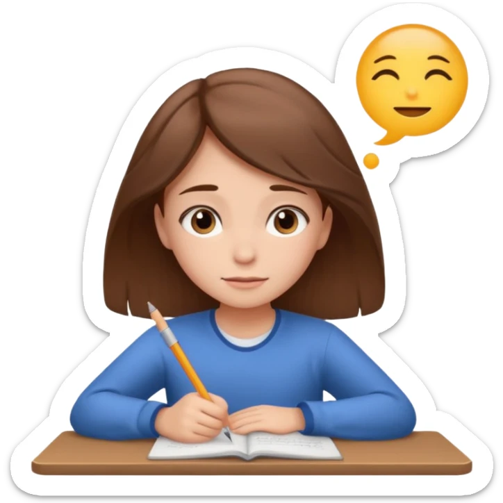 determined shy girl who is dreaming of 100% on her exam  brown hair sticker