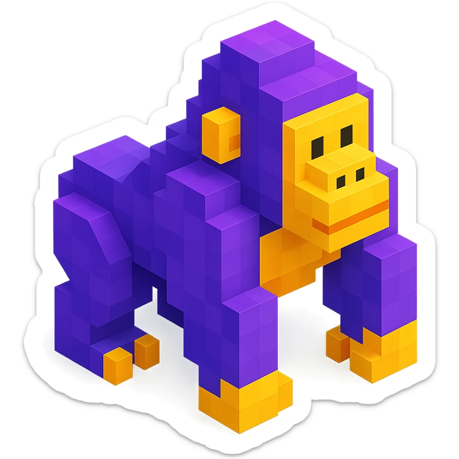 isometric view of a gorilla in voxel style sticker