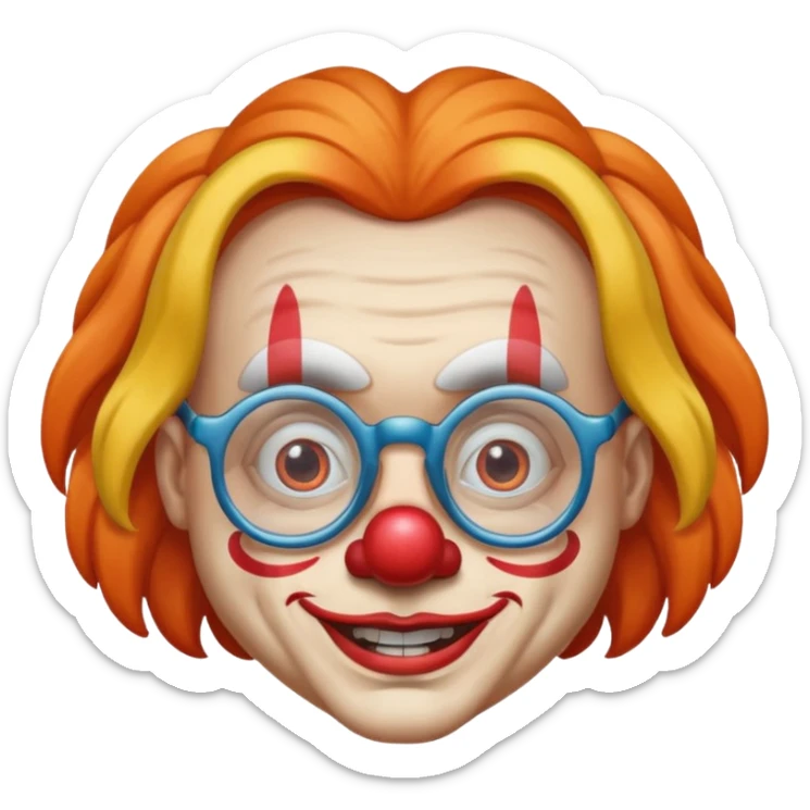 Funny clown wearing spectacles and having long hair like girls in face farming layers sticker