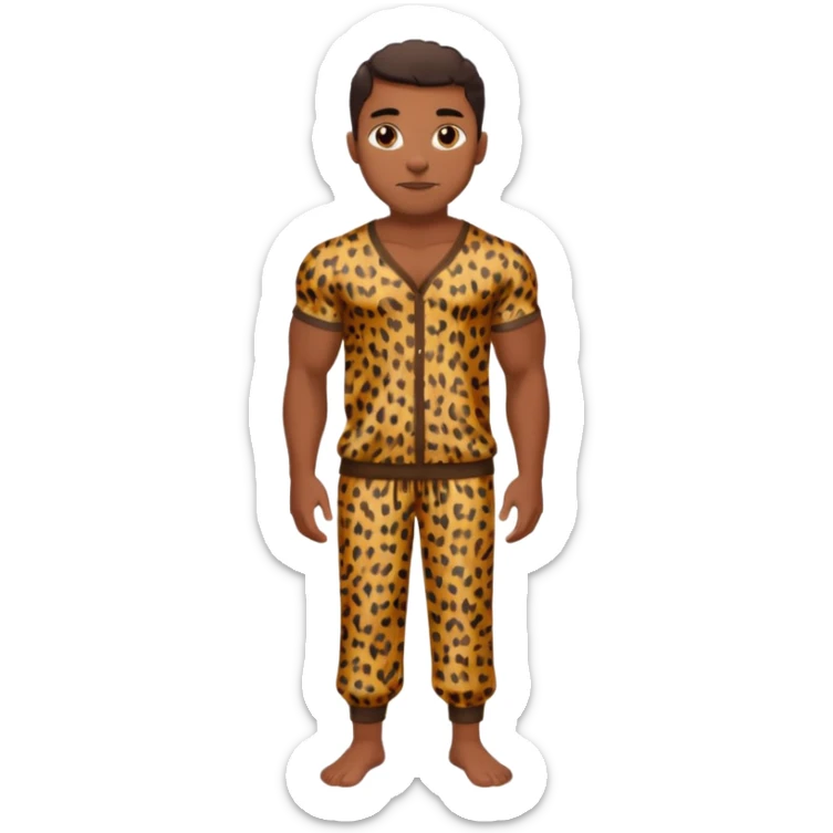Handsome Black guy with brown skin tone, with muscular build, wearing loose fitting leopard print pajamas and white slippers  sticker