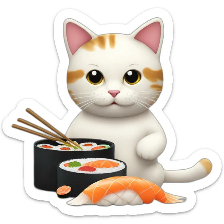 Un chat qui mange des sushi jouant au poker sticker