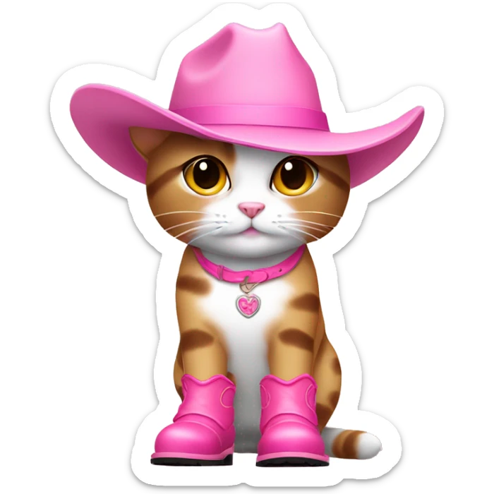 Girly Cat wearing a pink cowgirl hat and pink cowgirl boots sticker