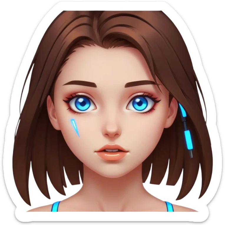 Neon cyberpunk style 
girl with brown hair and blue eyes 
falls sticker