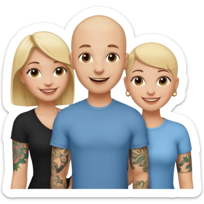throuple blonde female brunette female with tatted bald male sticker