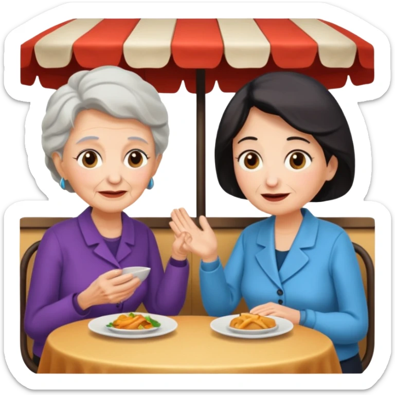 conversación dentro de un restaurant  dos personas y una de las persoans sea una abuela sticker