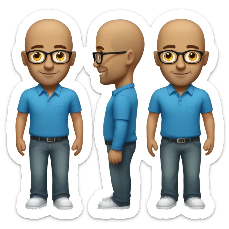 brazilian guy, 40 years old, bald, usng glasses and blue shirt sticker