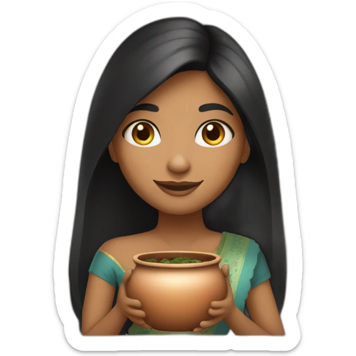 fair skin straight black hair indian girl fair skin holding a pot sticker