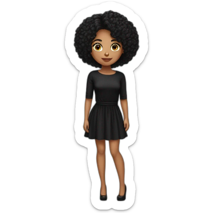 Mulher morena com vestido preto curto de mangas cumpridas e cabelo preso sticker