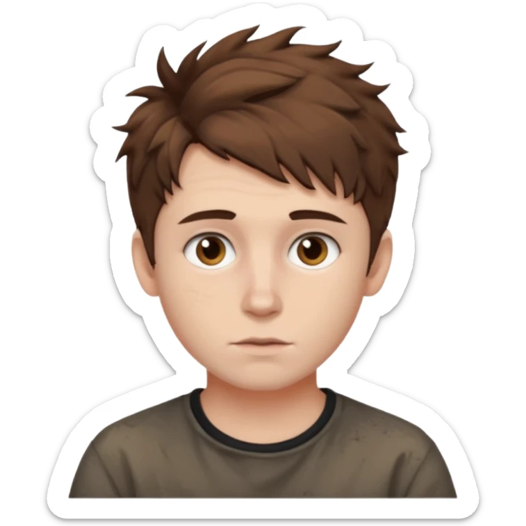 Create an emoji of YouTuber DavidMC's face - he has hair with short sides but a messy top, it is brown. It is not super curly and he has white skin sticker