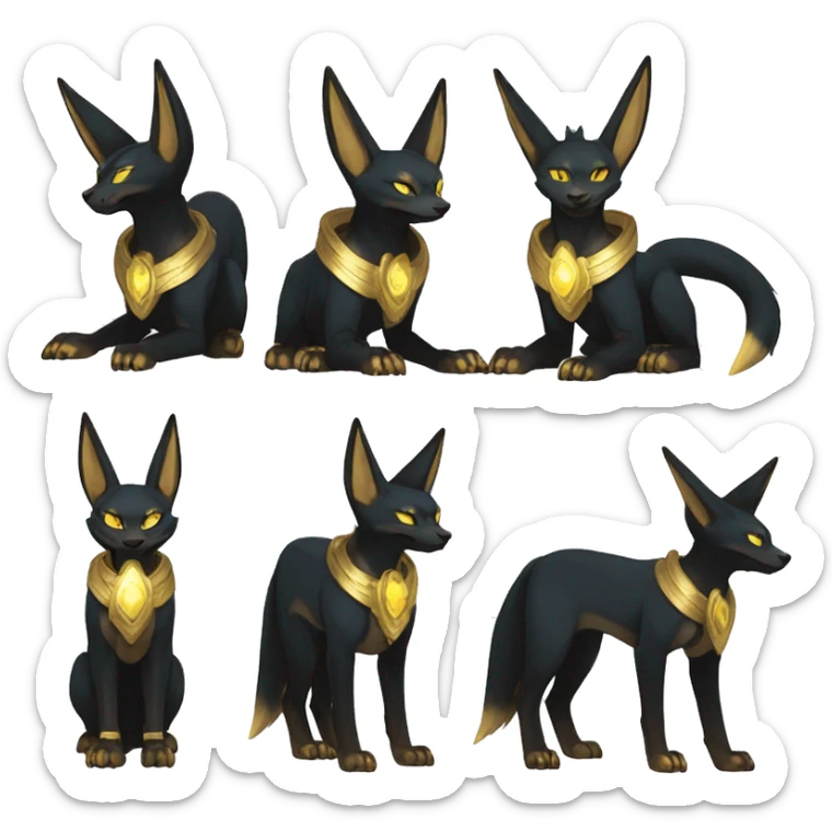 Black godly overpowered ethereal majestic Egyptian Lucario-Umbreon-Cat. Golden Anubis-Rings and yellow ring-markings. Full body sticker