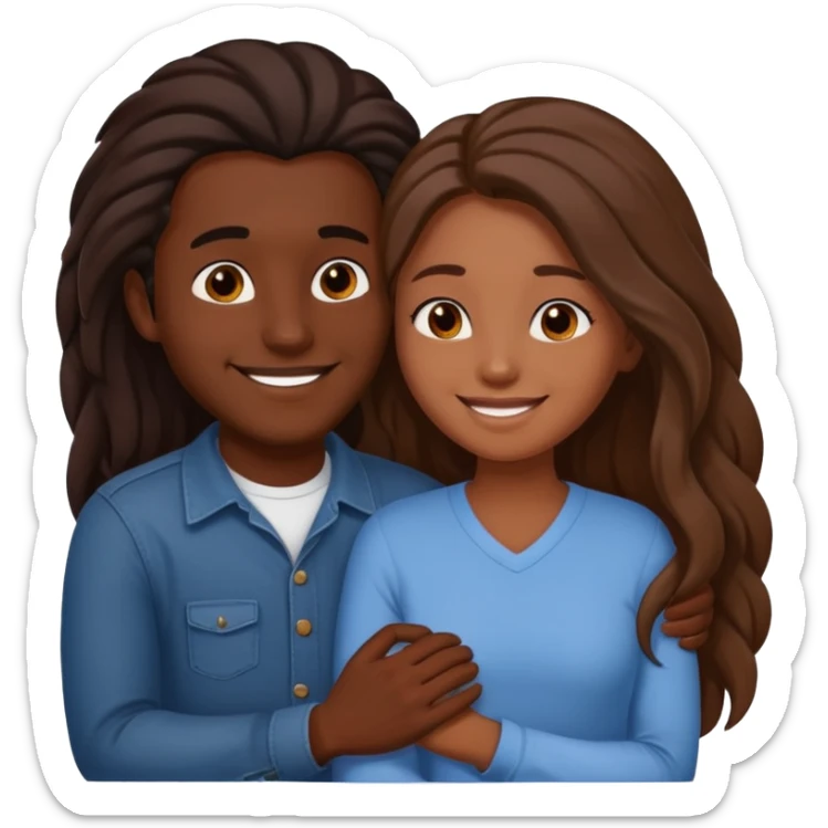dark skin girlfriend hugs brown skin boyfriend with long hair  sticker