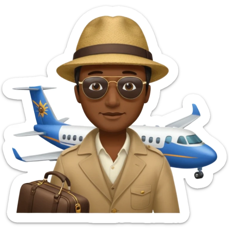 Visage homme créole réunionnais avec chapeau arrive avion sticker