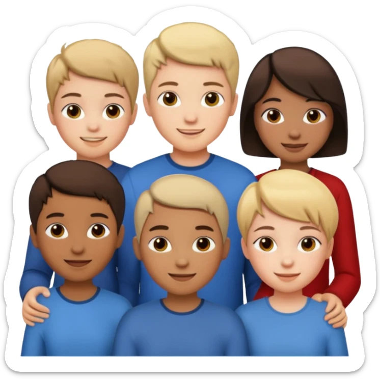 I want a 5 persons, 3 girls, one of them have a short hair, and 2 boys  sticker