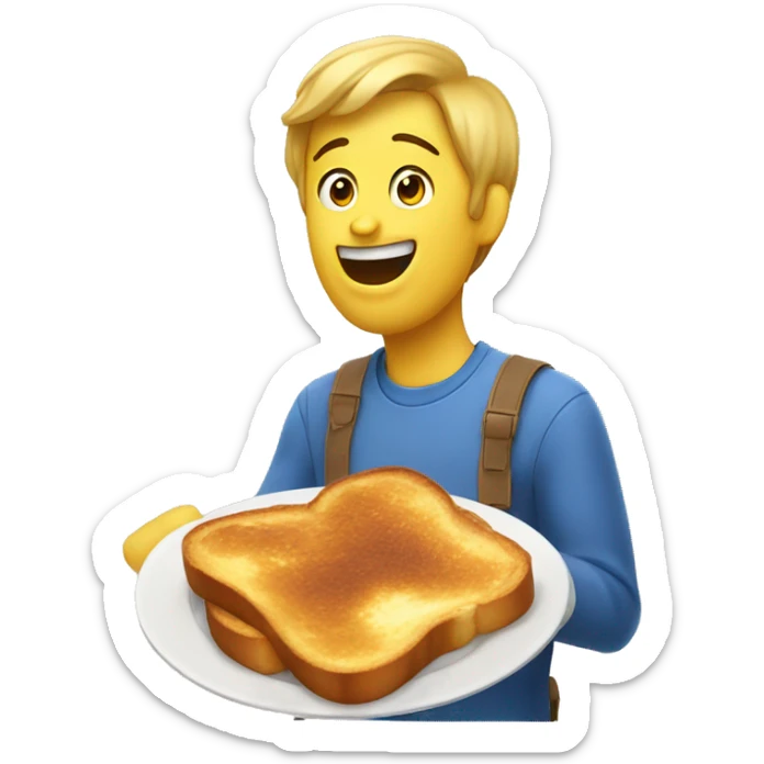 Normal yellow emoji, happily eating french toast, suprised. sticker