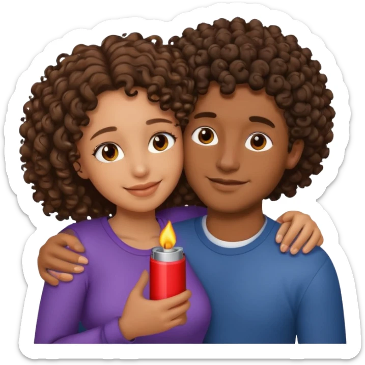 cuddling couple, male with lighter skin , deep brownskin girl with curly hair sticker