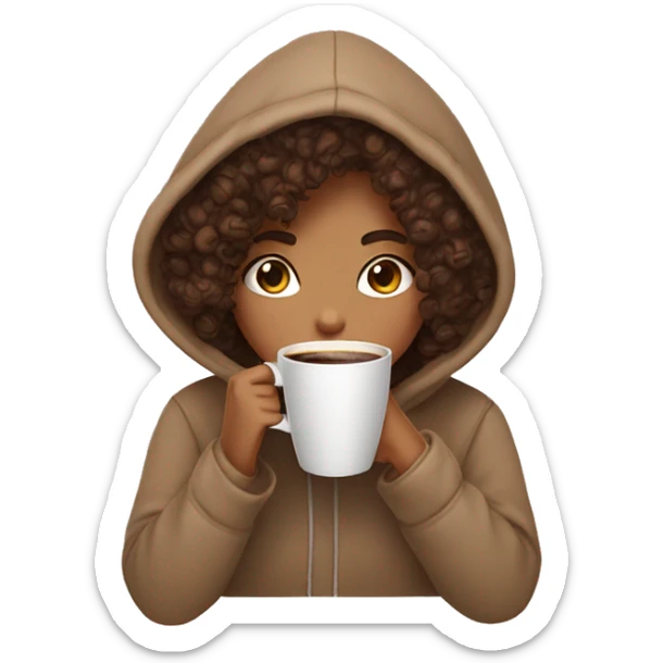 curly hair girl drinking coffee with a cozy hoodie on  sticker
