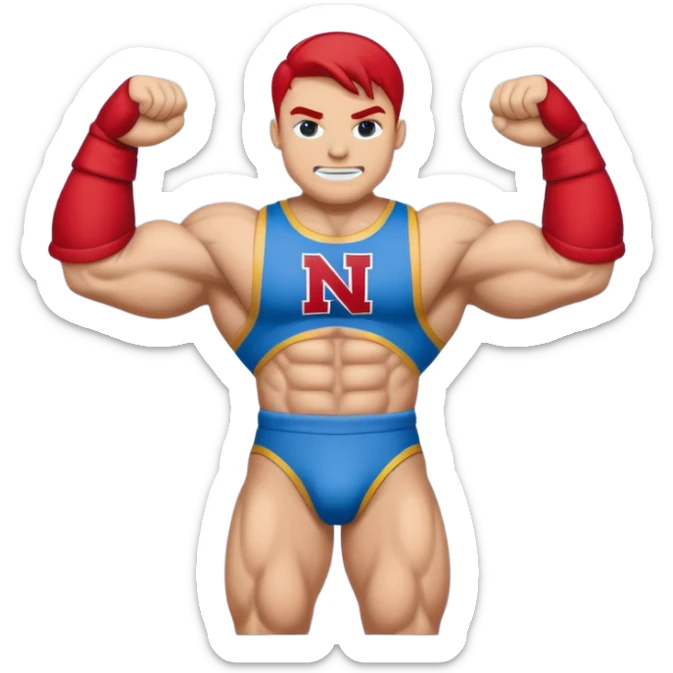 Can you create a emoji of threw Nebraska Cornhusker mascot sitting on top of the UCLA Bruin mascot sticker