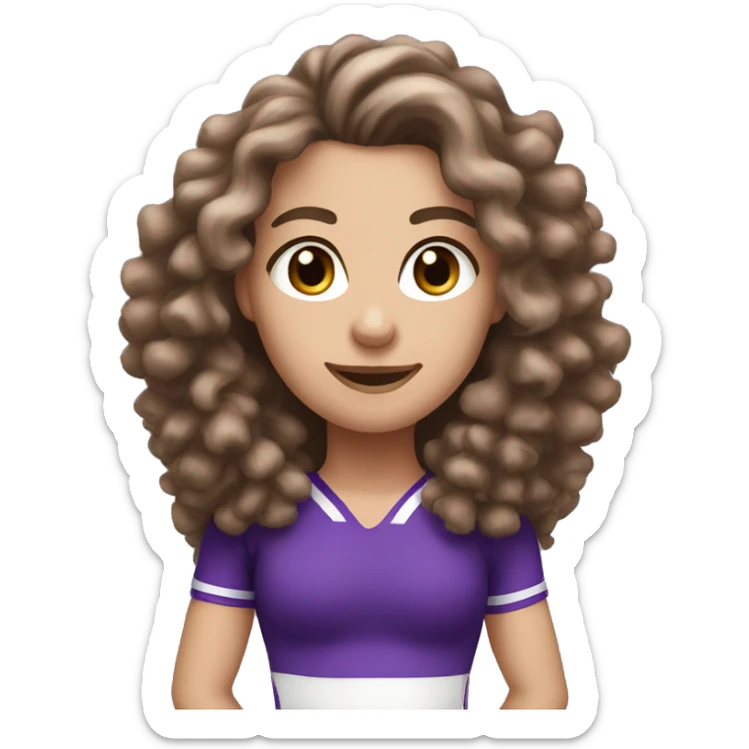 Caucasian cheerleader with long brown curly hair and purple Pom-poms sticker