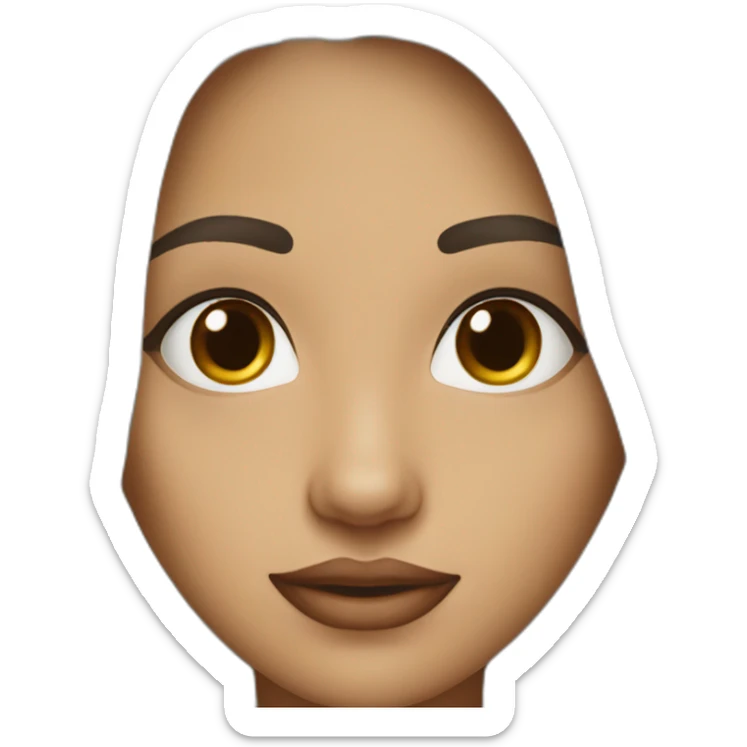 Girl 30 year old girl with droopy brown eyes, long dark brown hair, dark skin, facial mole on the left side of the lower lip sticker