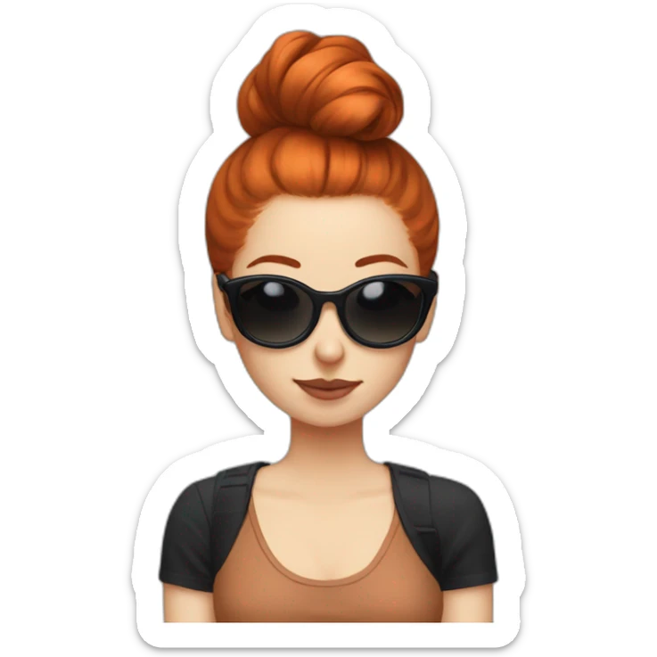 Bad Redhead girl bun Sun glass bun wearing black with cockatiel sticker