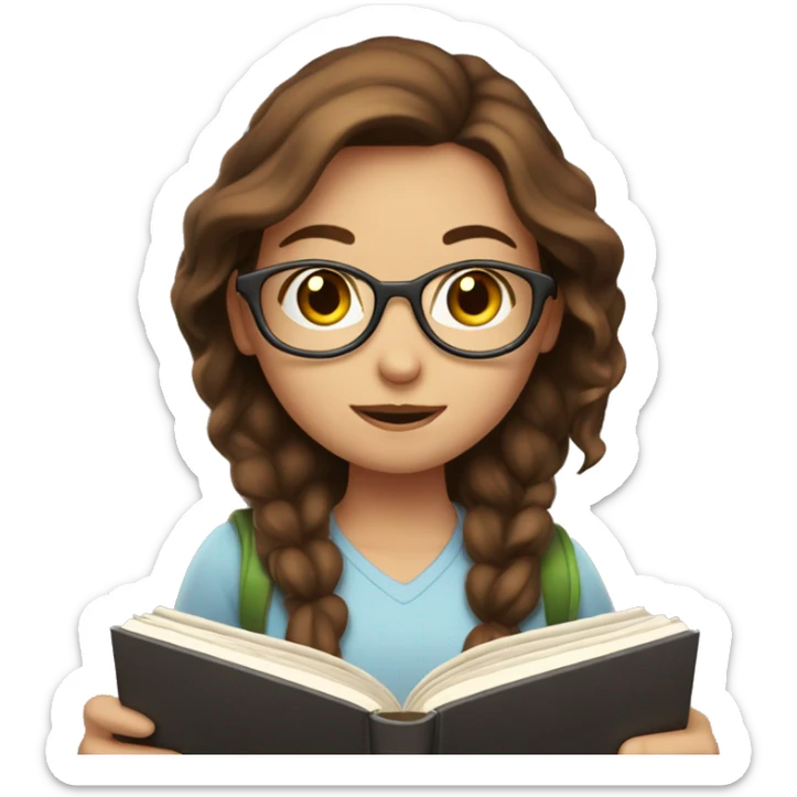 girl with brown hair and gases reading a book  sticker