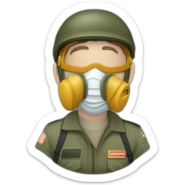 Pilote de chasse avec un tête sérieuse pas et avec un masque à oxygène et une visière sticker