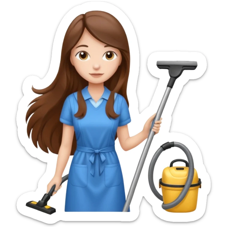 beautiful girl with long brown hair cleaning and vacuuming sticker