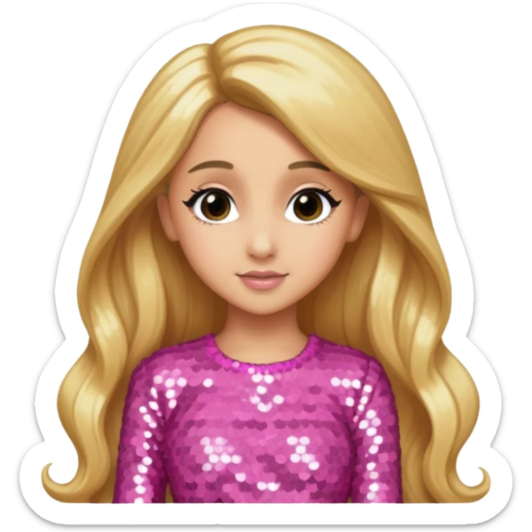 Ariana Grande with long golden blonde hair,  pink sequin outfit sticker