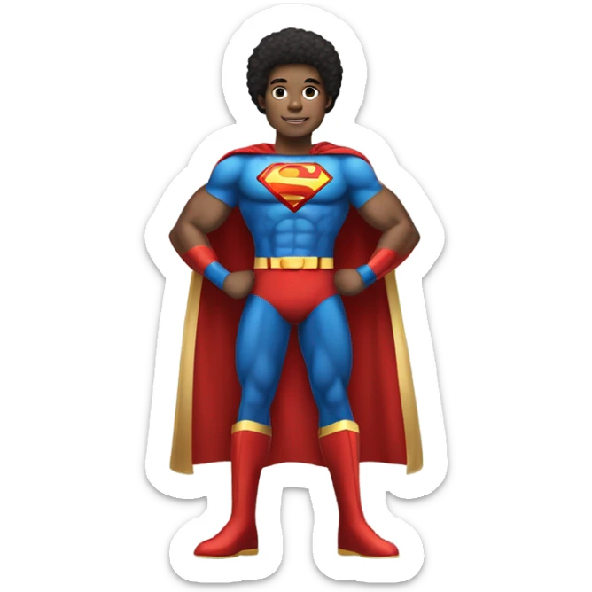 Afro light-skinned tall  muscular male teenager in red gold and blue Superman superhero costume. sticker