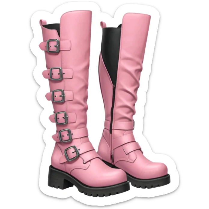 A pair of knee high pink boots, grunge, new rock style with buckles sticker