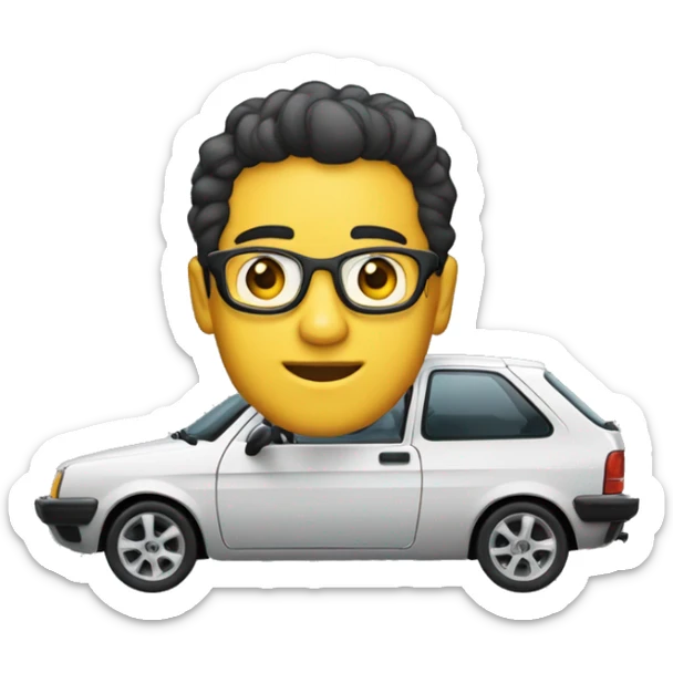 Um carro New fiesta tunado com um jovem loiro com o cabelo do lado e de óculos escuro ao lado  sticker