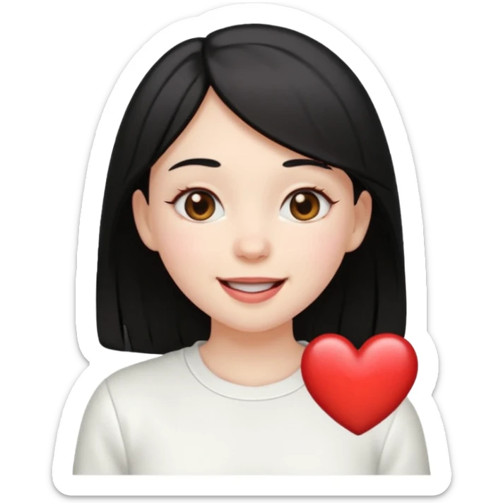 Heart-eyes emoji with a heart next to it and drooling
Black-haired girl, loves white sticker