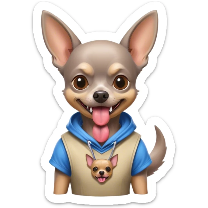 Grey old Chihuahua ￼ with tongue sticking out and a Fortnite shirt on sticker
