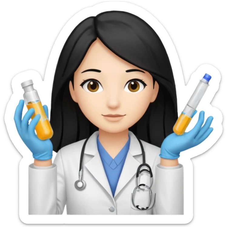 medica con guantes  y mascallilas e insumos lavoratorio pelo negro largo triguella sticker