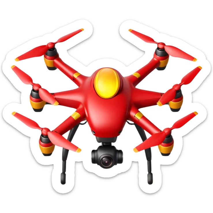 red drone with yellow light around the body ,dark red circles in the body with sharp edges in the body sticker