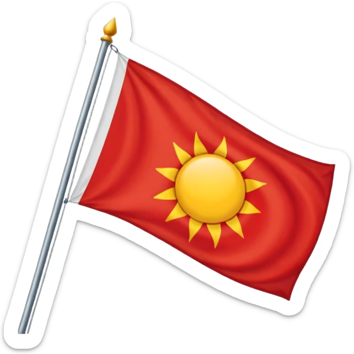 Eine Flagge die weiß ist von links nach rechts ist ein roter streifiger balken. In den roten dickeren Streifen ist eine Sonne ohne Gesicht etwa so 🌞 nur ohne Gesicht sticker