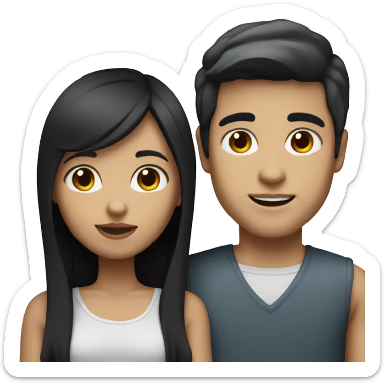 couple white skin girl with black straight hair and medium tone skin boy sticker