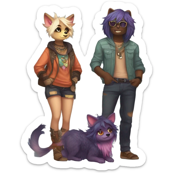 Cool cute Kawaii edgy colorful anthro fantasy-animal-fursona griffsnuff & LiLaiRa & Falvie full body sticker