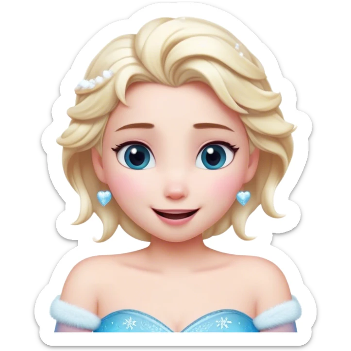 Cinematic Adorable Elsa Portrait Emoji, Giggling as tiny snowflakes swirl around her, cheeks flushed pink from the cold, eyes twinkling with warmth, a heart-melting mix of beauty and playfulness! sticker