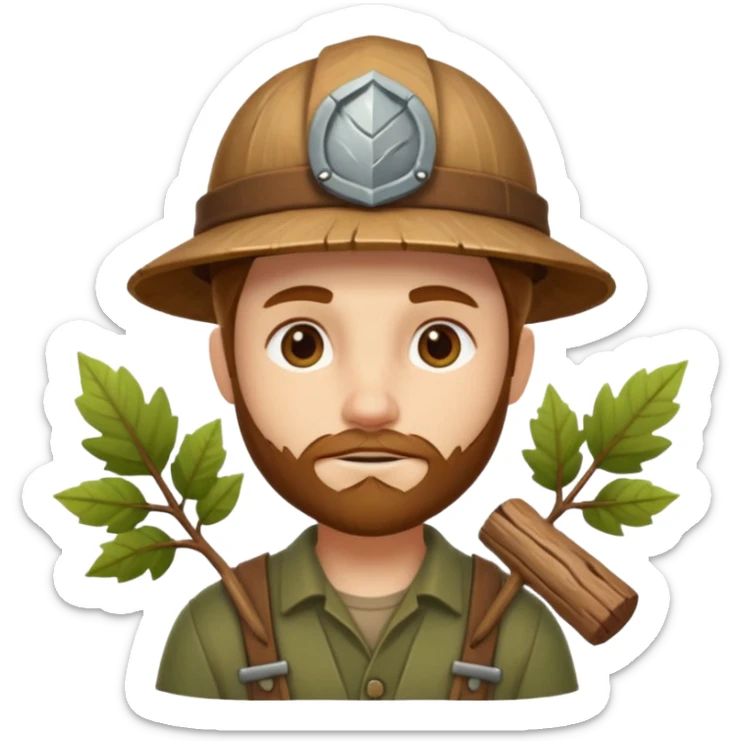 forest carpenter portrait, head and shoulders only, natural wooden accessories, leaf details, earthy tones, nature-crafted vibe, 3D cartoon, mobile game icon style, clean background, no text, no watermark
 sticker