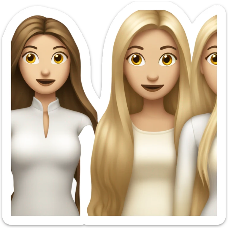 beautiful woman with long straight blonde hair kissing beautiful woman with long straight brown hair sticker