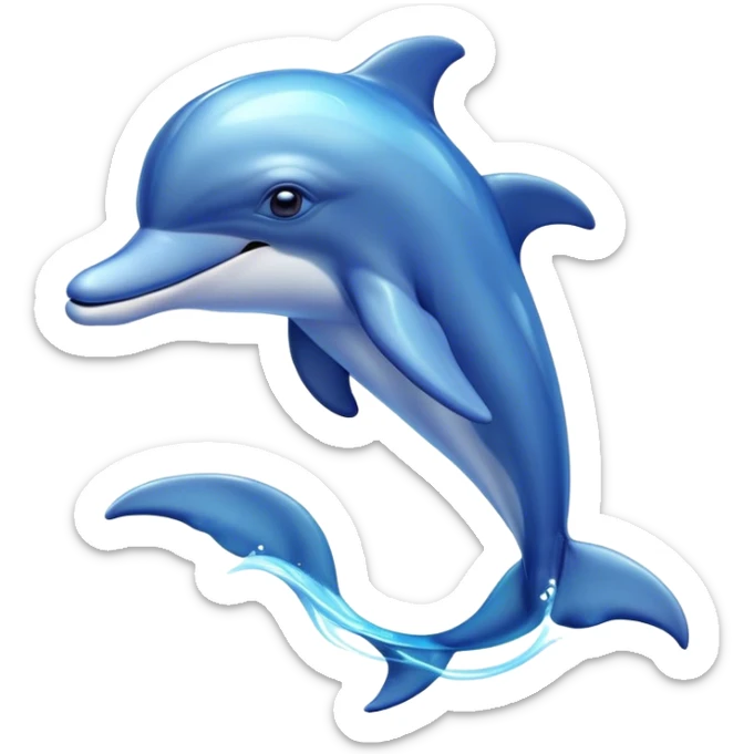 Beautiful and Majestic Dolphin Portrait Emoji, Radiating serene elegance and adorable charm with a graceful, streamlined form and luminous, glossy blue skin that shimmers under the sun, gentle, expressive eyes and a soft, content smile, Simplified yet exquisitely endearing features, highly detailed, glowing with a soft, majestic aquatic light, high shine, calm and enchanting, stylized with an air of timeless oceanic beauty, soft glowing outline, capturing the essence of a beautiful and majestic dolphin that embodies the pure magic of the sea! sticker