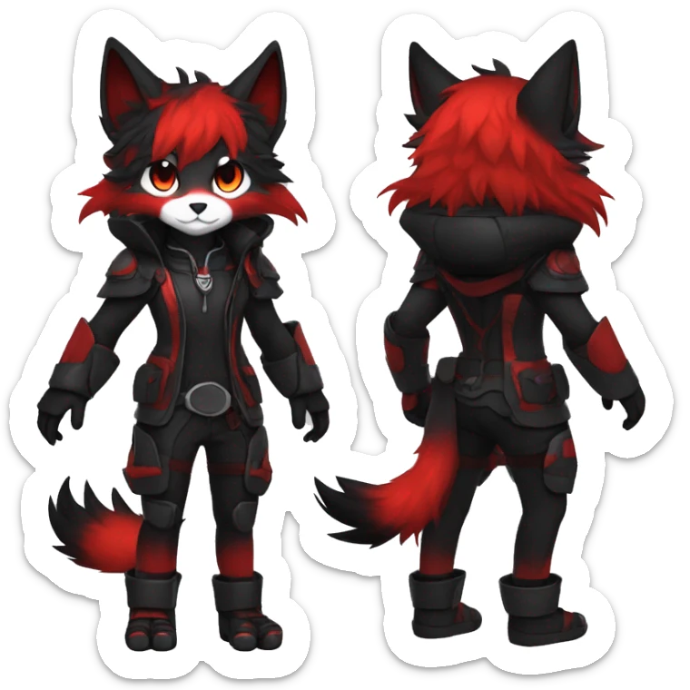 Anthro-Edgy-Cool-Dark-Black-Red-Contrast-Colors-Fantasy-Fur-Sona-Chibi-Shiny-Fakémon-Hybrid full body sticker