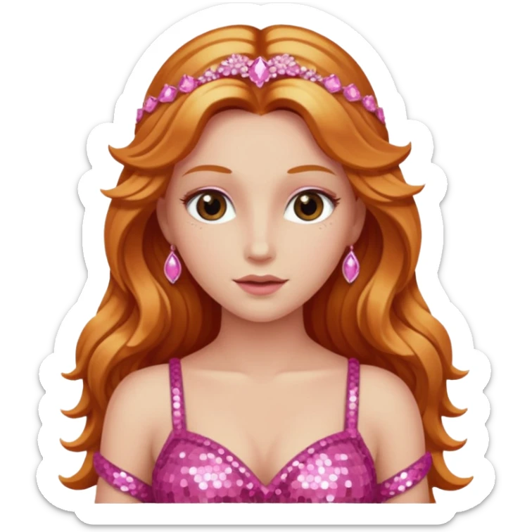 Venus, Goddess of Love with long reddish blonde hair, pink sequin outfit sticker
